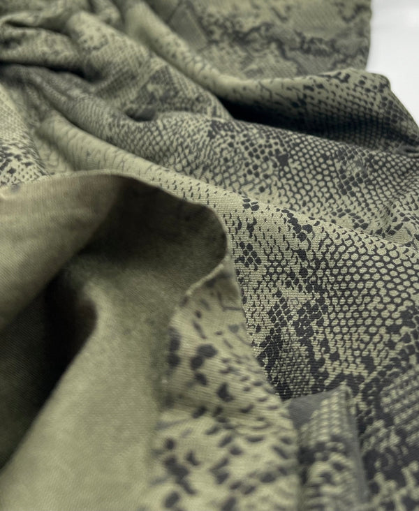 Khaki Snake Print Viscose Elastane Fabric