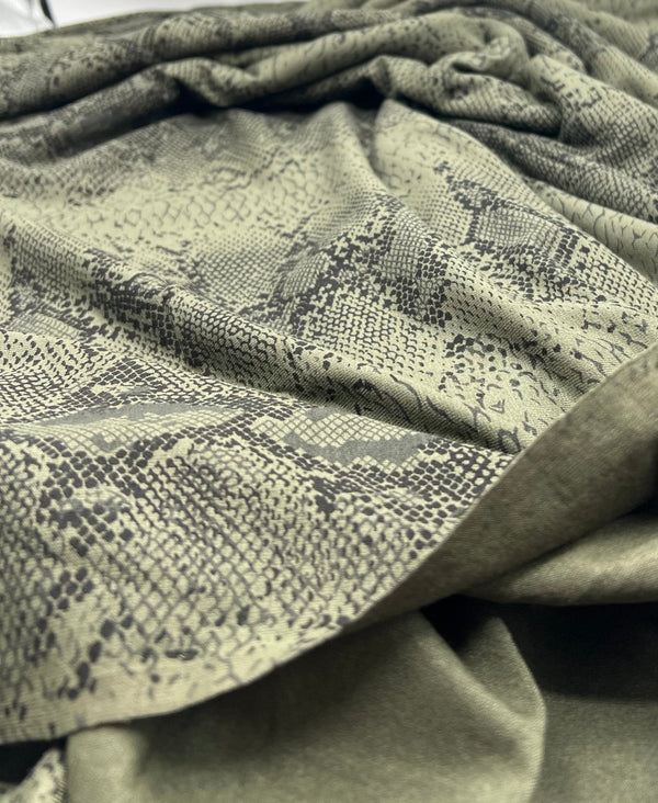 Khaki Snake Print Viscose Elastane Fabric
