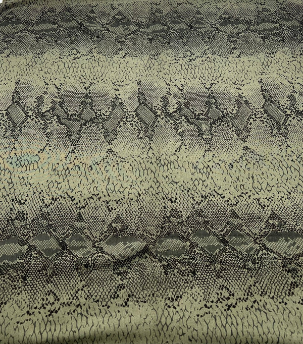 Khaki Snake Print Viscose Elastane Fabric