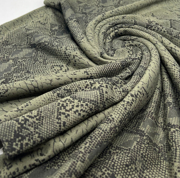 Khaki Snake Print Viscose Elastane Fabric