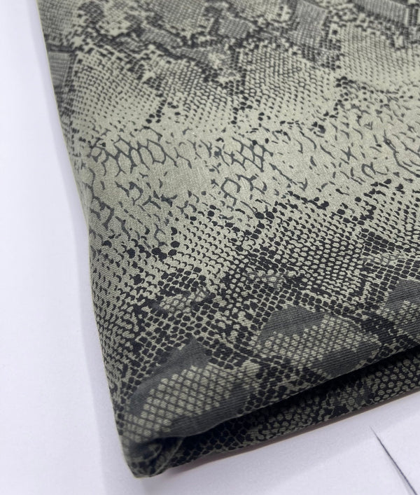 Khaki Snake Print Viscose Elastane Fabric