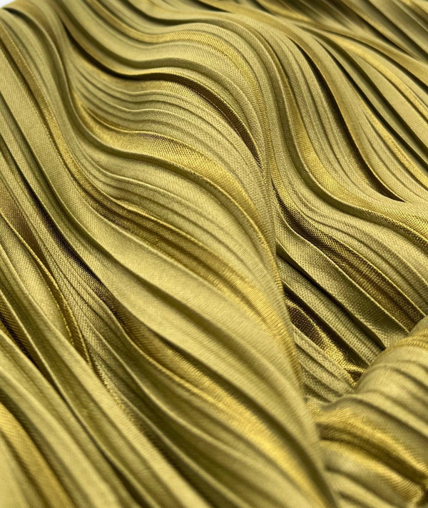 Khaki Stripe Plisse Pleated Stretch Fabric