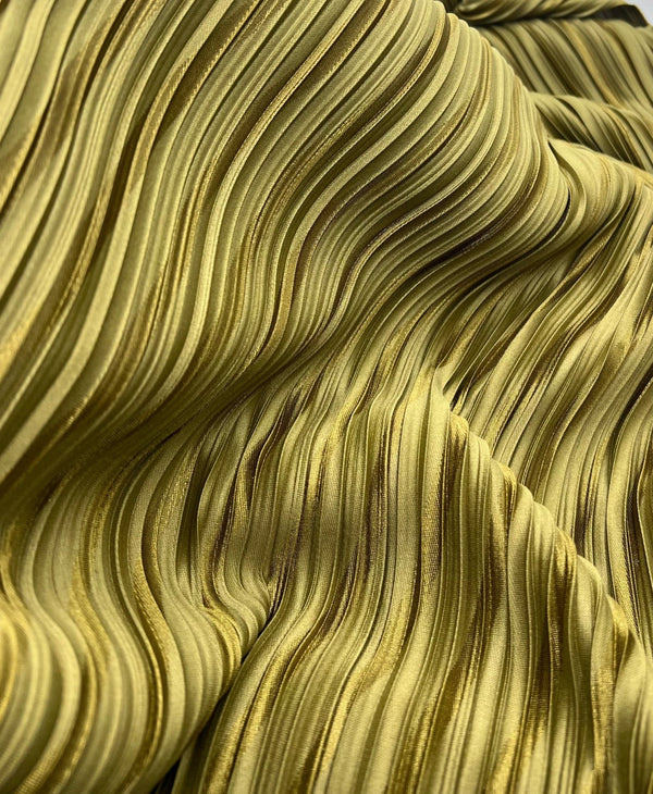 Khaki Stripe Plisse Pleated Stretch Fabric