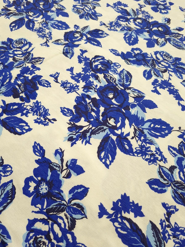 Large Blue Floral Print Viscose Elastane Fabric