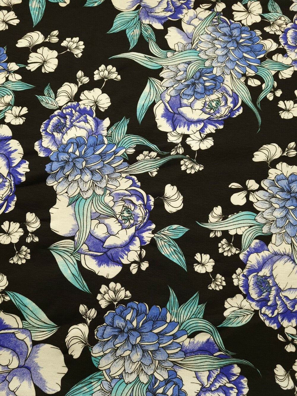 Large Blue Sketch Floral Print Viscose Elastane Fabric