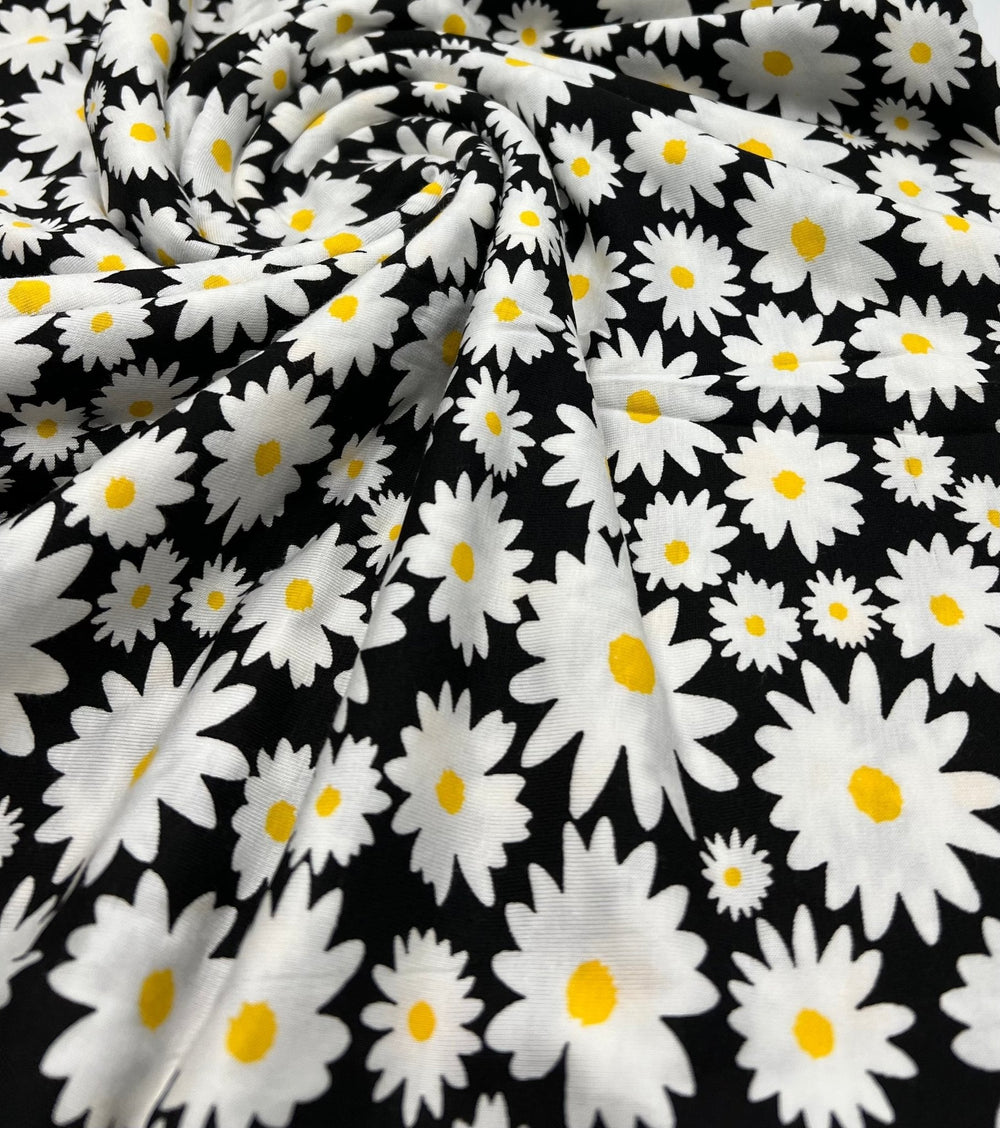 Large Daisy Print Viscose Elastane Fabric