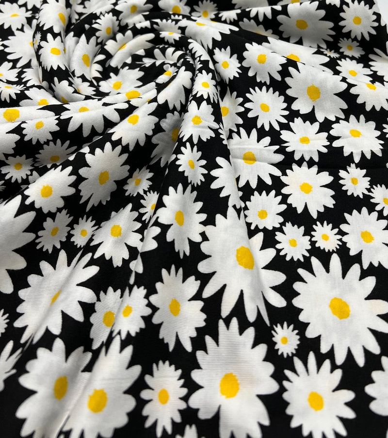 Large Daisy Print Viscose Elastane Fabric