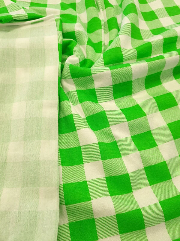 Large Green Gingham Print Viscose Elastane Fabric