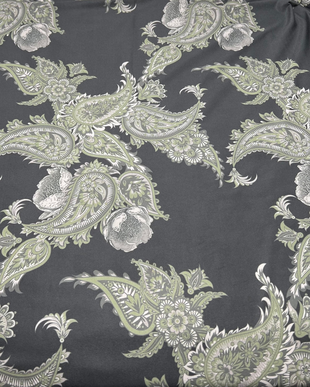 Large Khaki Paisley Super Soft Print Spun Poly Stretch Fabric