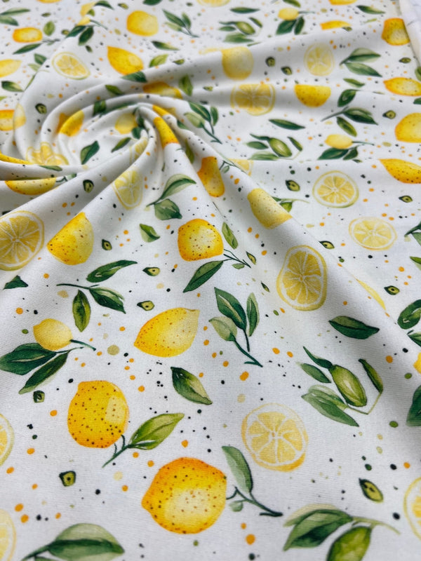 Lemons Print Cotton Stretch Jersey 200 GSM 95/5 Lycra 4 Way Stretch