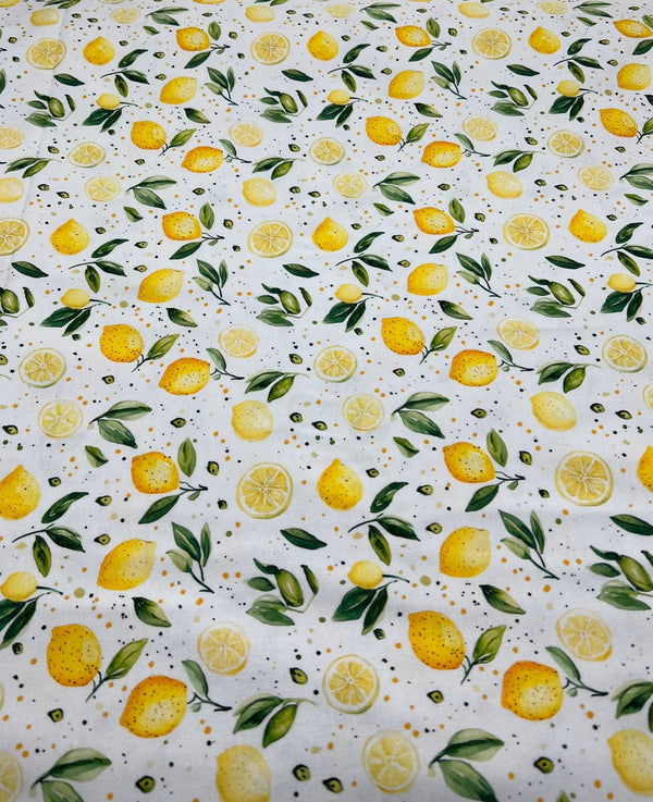 Lemons Print Cotton Stretch Jersey 200 GSM 95/5 Lycra 4 Way Stretch