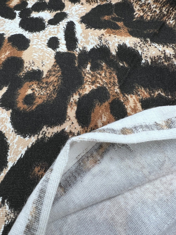 Leopard Brown Mix Print Viscose Elastane Fabric