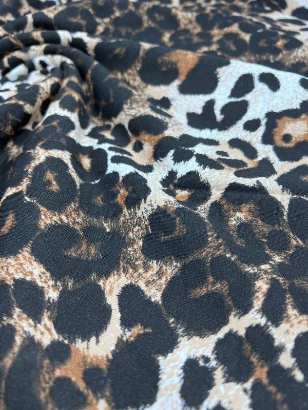 Leopard Brown Mix Print Viscose Elastane Fabric