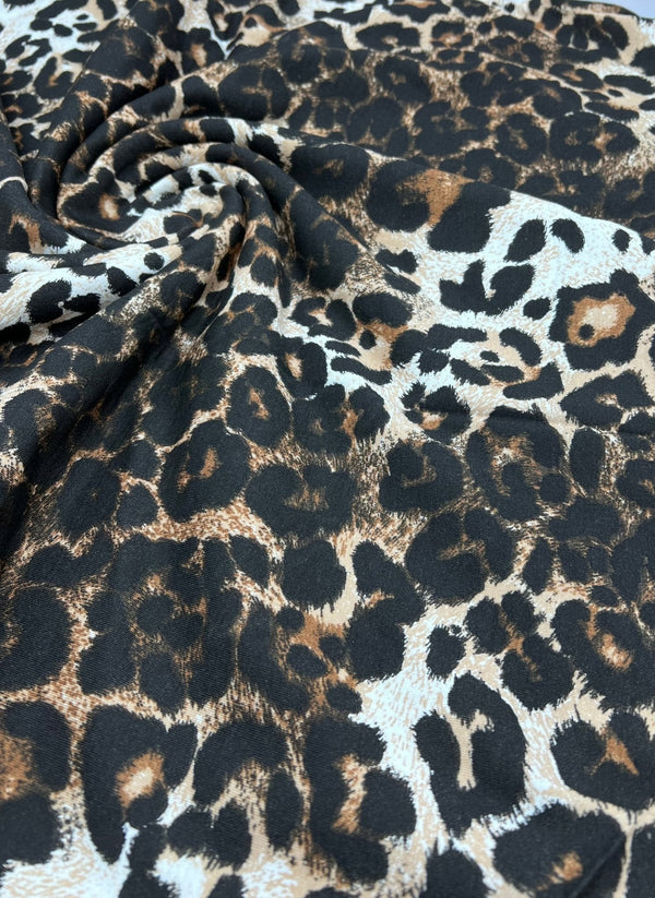 Leopard Brown Mix Print Viscose Elastane Fabric