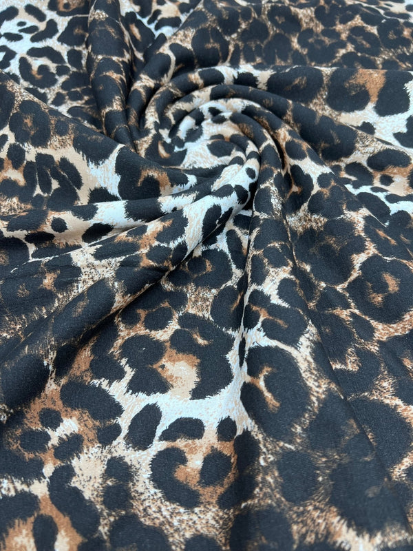 Leopard Brown Mix Print Viscose Elastane Fabric