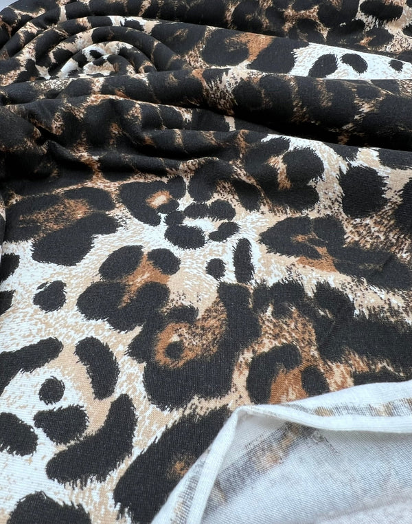 Leopard Brown Mix Print Viscose Elastane Fabric