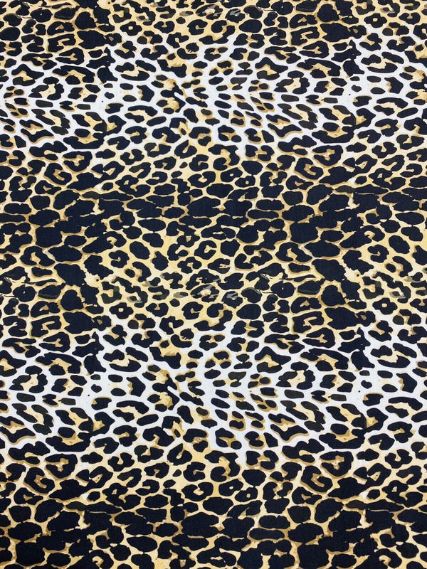 Leopard White Print Spun Poly Stretch Fabric