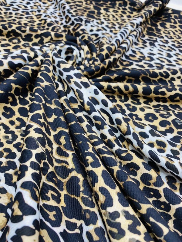 Leopard White Print Spun Poly Stretch Fabric