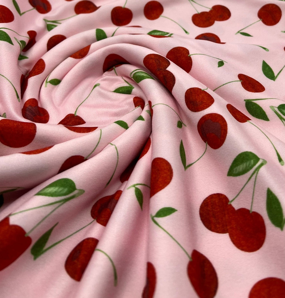Light Baby Pink Cherry Super Soft Print Spun Poly Stretch Fabric