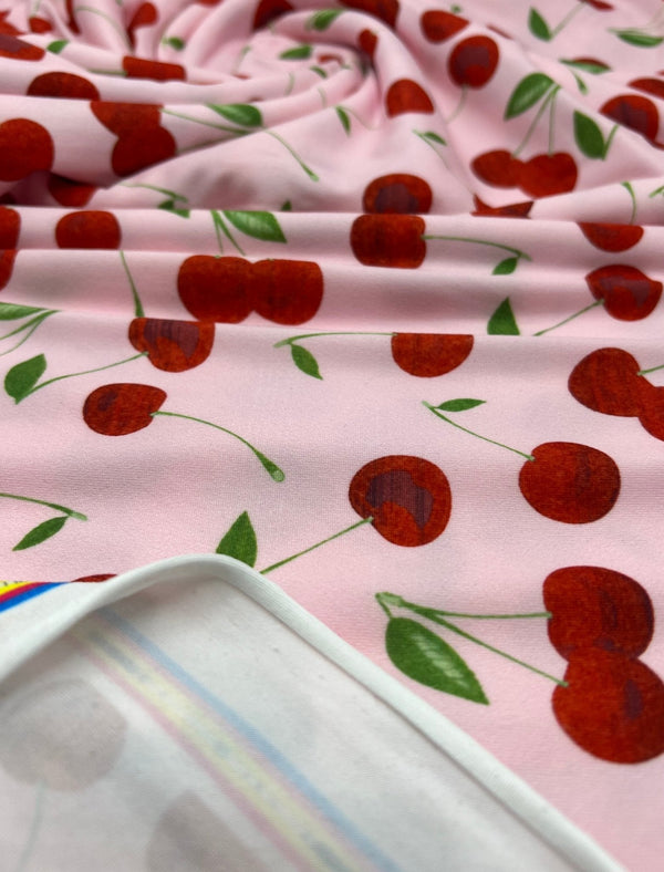 Light Baby Pink Cherry Super Soft Print Spun Poly Stretch Fabric
