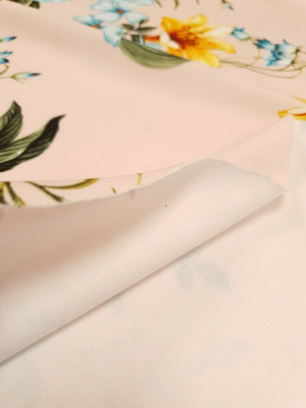 Light Pink Floral Printed Scuba Crepe Jersey Fabric 4 Way Stretch