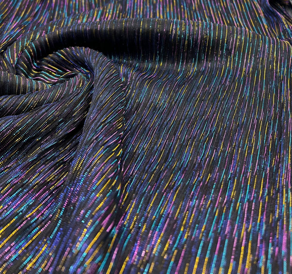 Lightweight Shiny Multi Thread Plisse Pleated Stretch Fabric