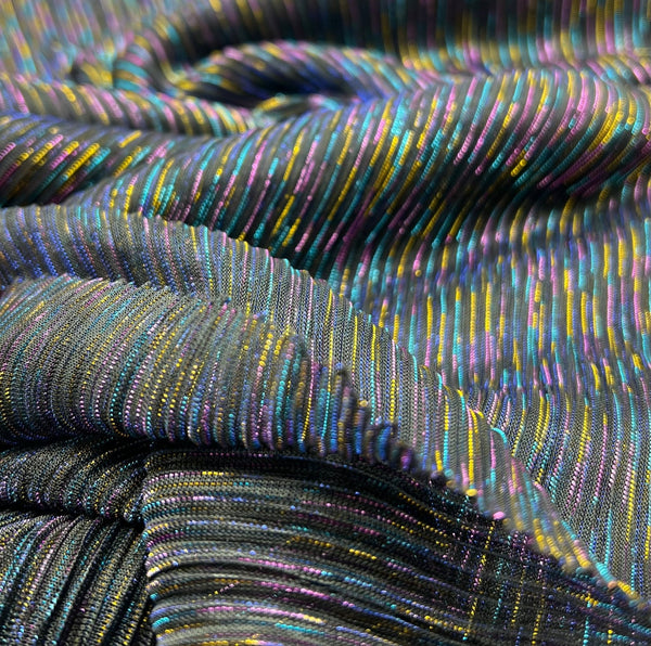 Lightweight Shiny Multi Thread Plisse Pleated Stretch Fabric