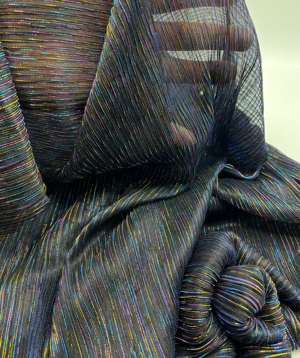 Lightweight Shiny Multi Thread Plisse Pleated Stretch Fabric