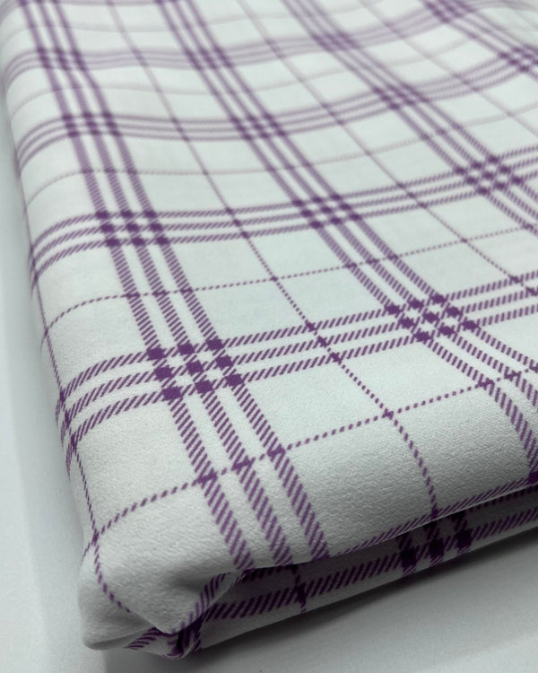 Lilac Check Printed Scuba Crepe Jersey Fabric 4 Way Stretch
