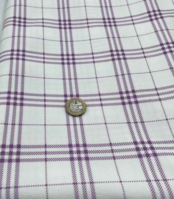 Lilac Check Printed Scuba Crepe Jersey Fabric 4 Way Stretch