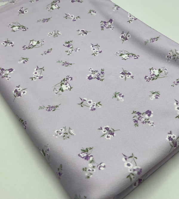 Lilac Ditsy Floral Print Lightweight Jersey Crepe Fabric 4 Way Stretch