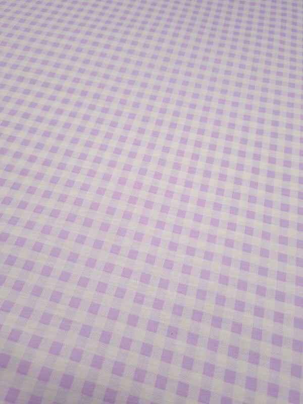 Lilac Gingham Print Spun Poly Stretch Fabric