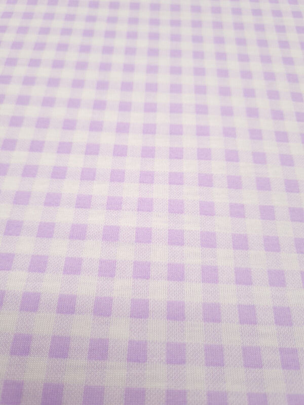 Lilac Gingham Print Spun Poly Stretch Fabric