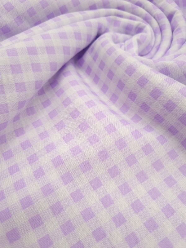 Lilac Gingham Print Spun Poly Stretch Fabric