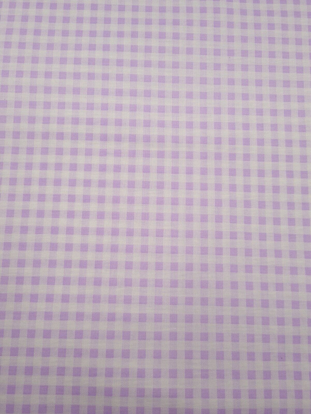 Lilac Gingham Print Spun Poly Stretch Fabric