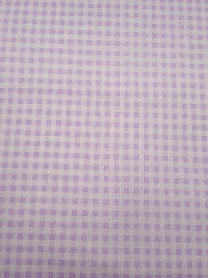 Lilac Gingham Print Spun Poly Stretch Fabric
