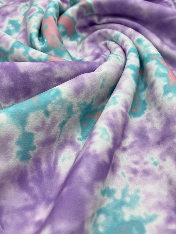Lilac Green Mix Printed Scuba Crepe Jersey Fabric 4 Way Stretch