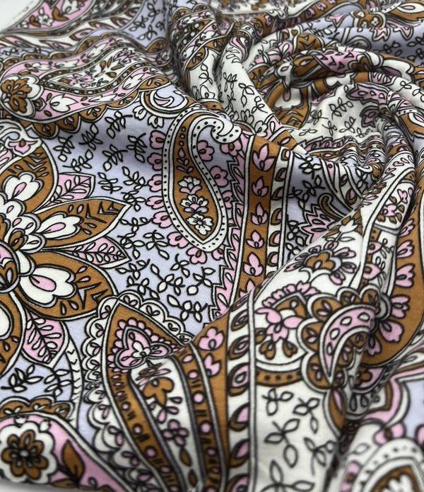 Lilac Paisley Print Viscose Elastane Fabric