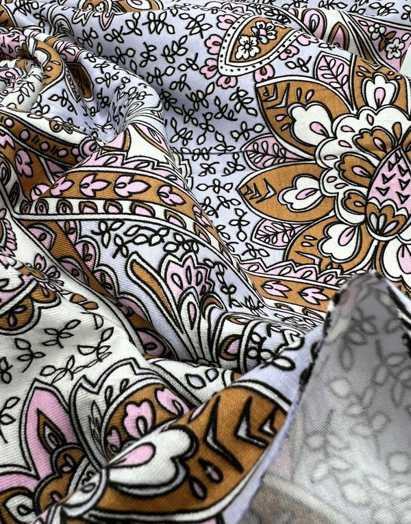 Lilac Paisley Print Viscose Elastane Fabric