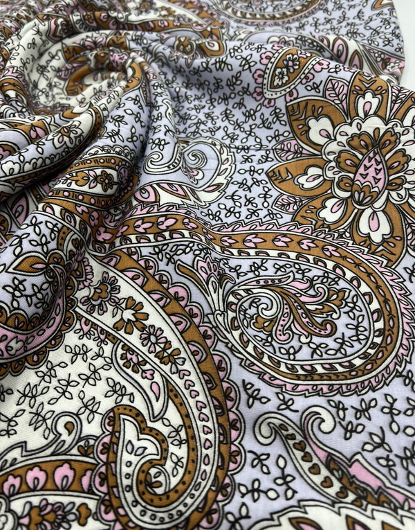 Lilac Paisley Print Viscose Elastane Fabric