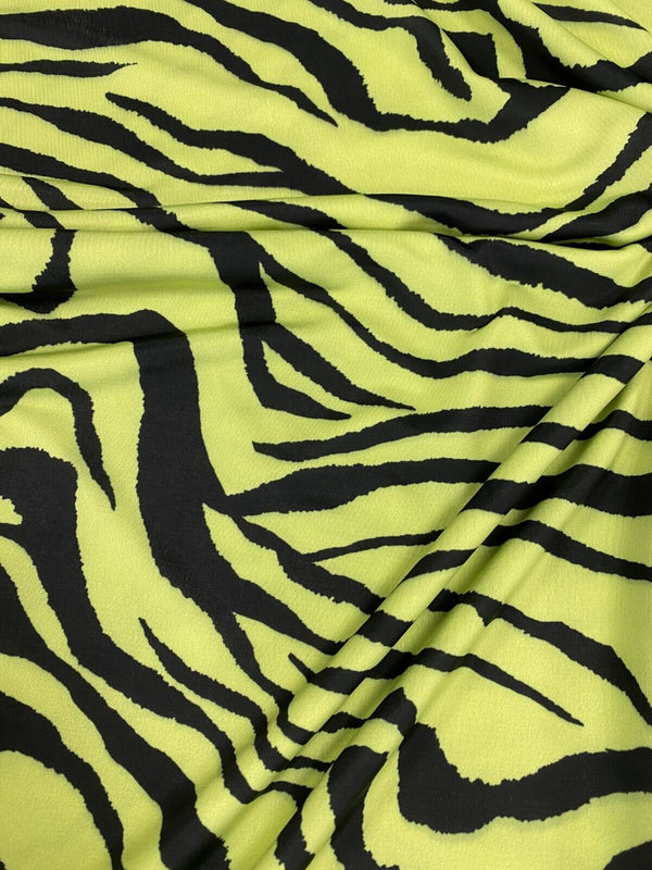 Lime Green & Black Zebra Print Soft Touch Fabric