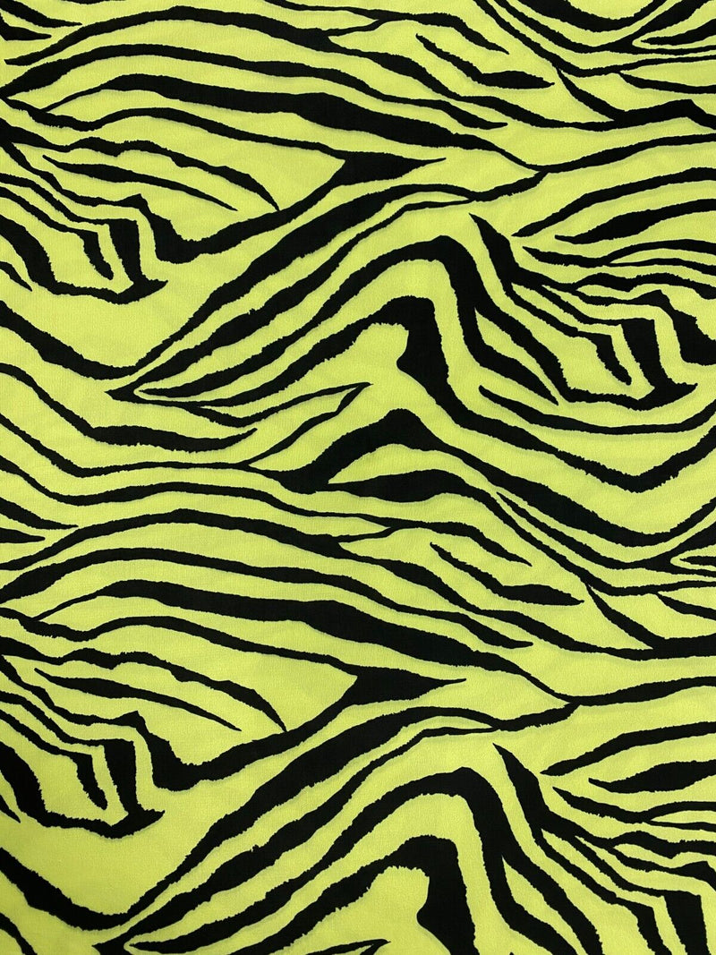 Lime Green & Black Zebra Print Soft Touch Fabric