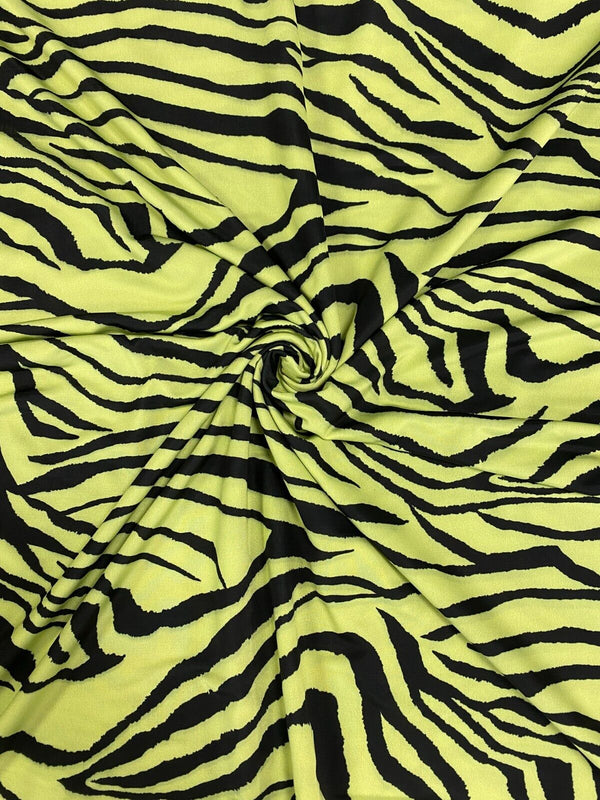 Lime Green & Black Zebra Print Soft Touch Fabric