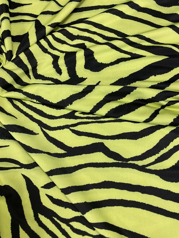Lime Green & Black Zebra Print Soft Touch Fabric