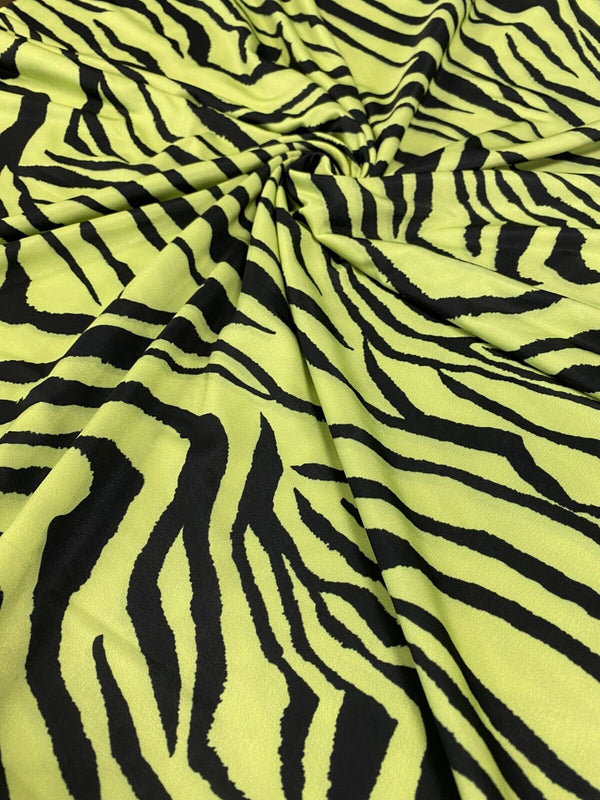 Lime Green & Black Zebra Print Soft Touch Fabric