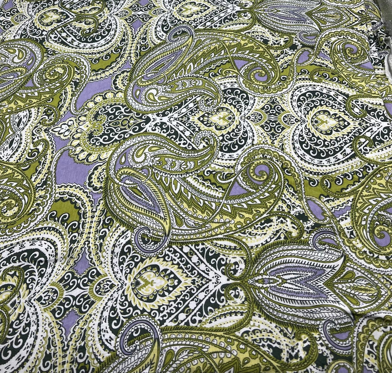 Lime Paisley Mix Print Viscose Elastane Fabric