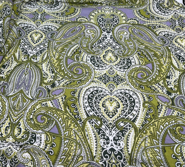 Lime Paisley Mix Print Viscose Elastane Fabric