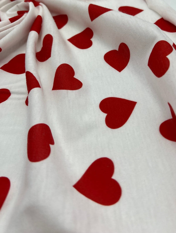 Love Heart Print Spun Poly Stretch Fabric