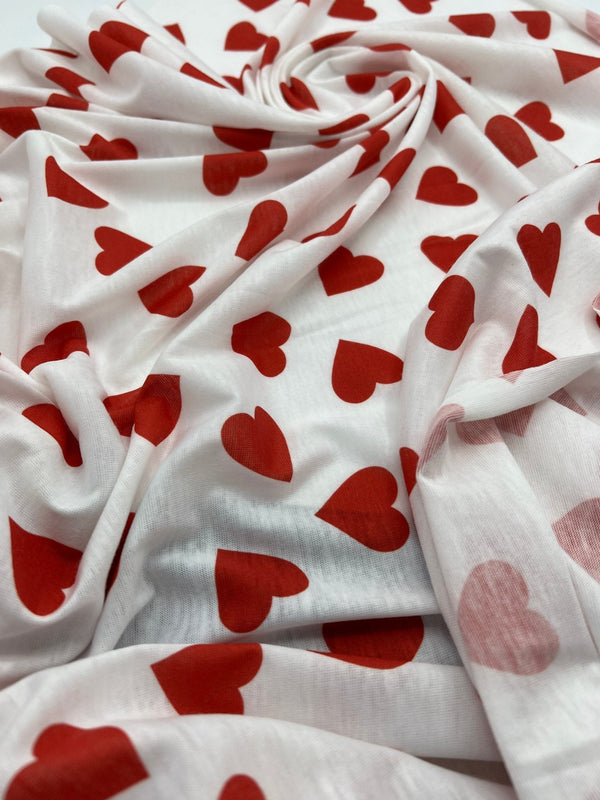 Love Heart Print Spun Poly Stretch Fabric