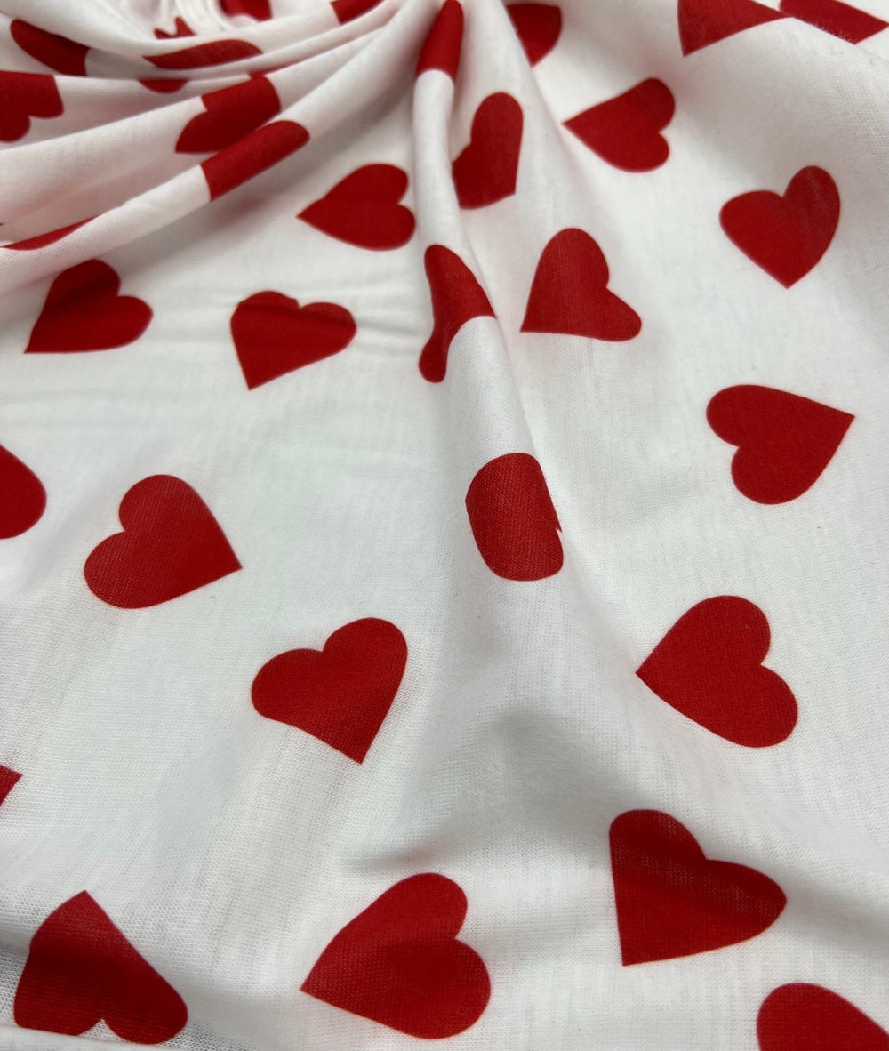 Love Heart Print Spun Poly Stretch Fabric